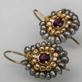 Geometric handmade woven earrings in gold copper with micro inlay petals retro style