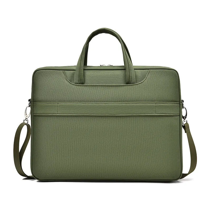 Men's Oxford cloth laptop bag with waterproof finish, available in black, grey, and green, fits 14 to 17.3 inch laptops