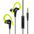 Wired ear-mounted sports headphones with microphone, 3.5mm plug, 1.2m TPE cable, Black White Green