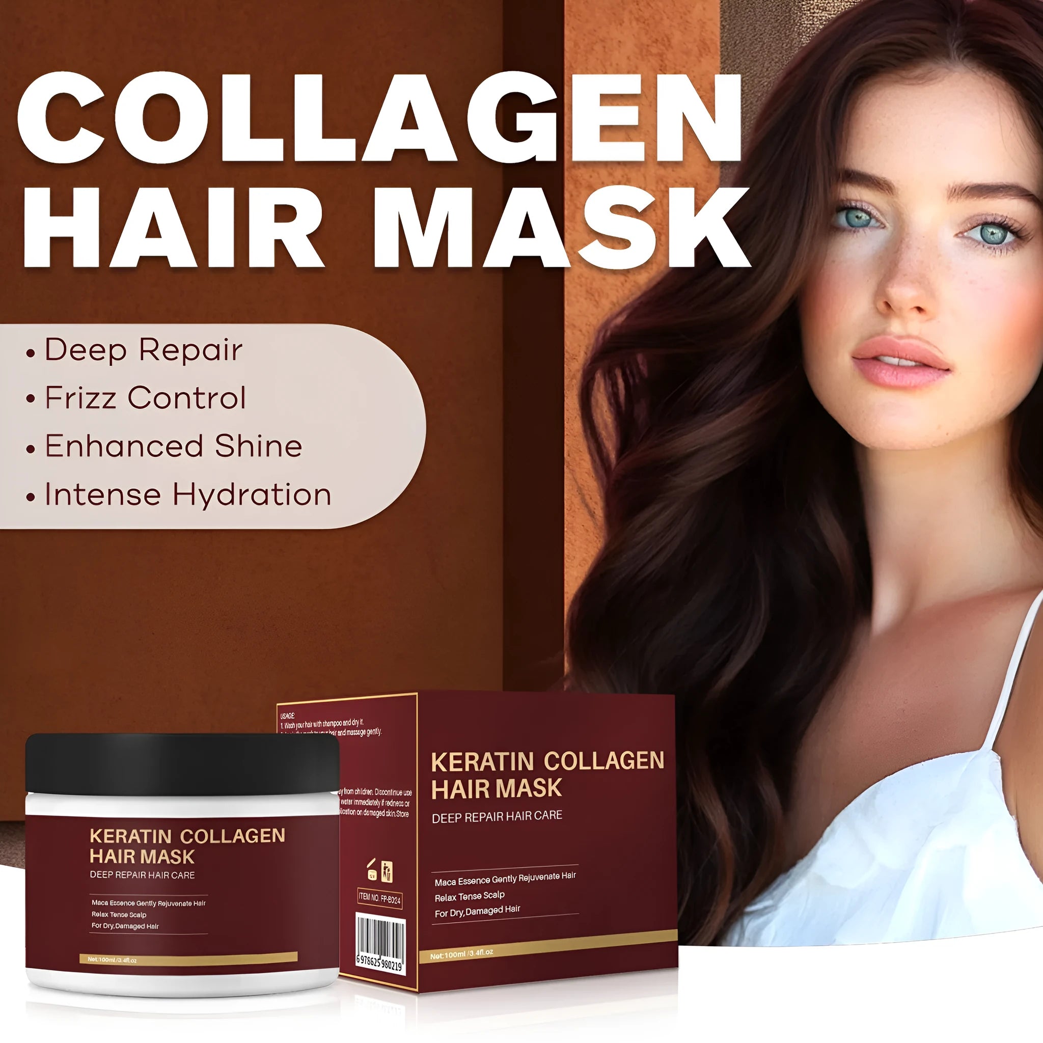 100ml tube of collagen hair mask for moisturising and repairing tough hair