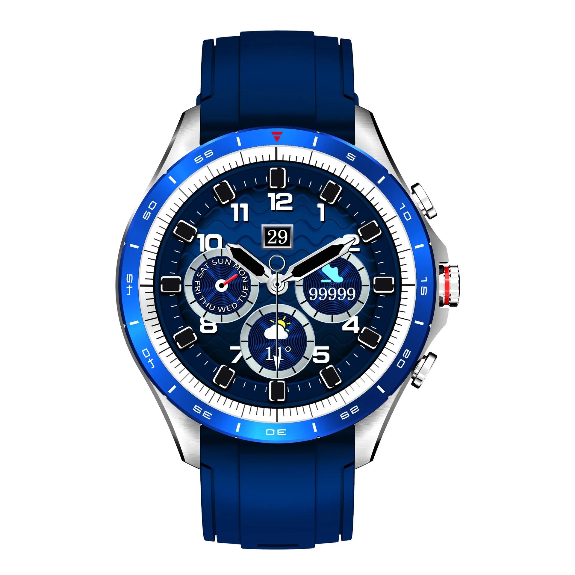 Men's smart bracelet watch with zinc alloy screen and silicone wristband in black, blue, or grey colour