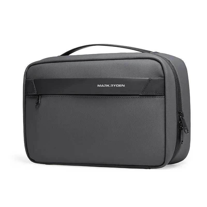 Men's portable Oxford cloth toiletries storage bag with wet and dry separation compartments shown in graphite grey.