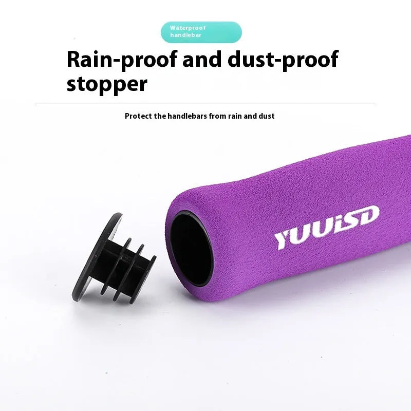 Pair of soft sponge mountain bike handlebar grip covers in black, purple, or biange colours.