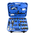 28-piece automotive cooling system diagnostic toolkit with pressure tester and vacuum purge functions