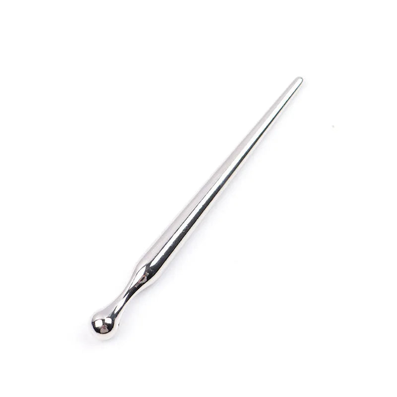 Silver metal urethral plug stick with round beads and horse eye shaped base