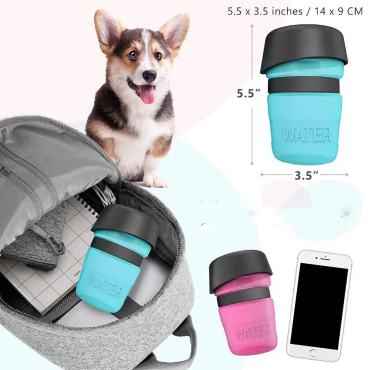 Silicone pet water bottle 520ml in blue green, 14x9cm squeeze travel cup