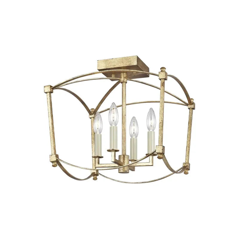 Four-head iron ceiling lamp in gold or black finish for villa staircases