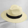 Men's wide brim flat top sun hat in beige colour with paper construction and 6-7cm brim