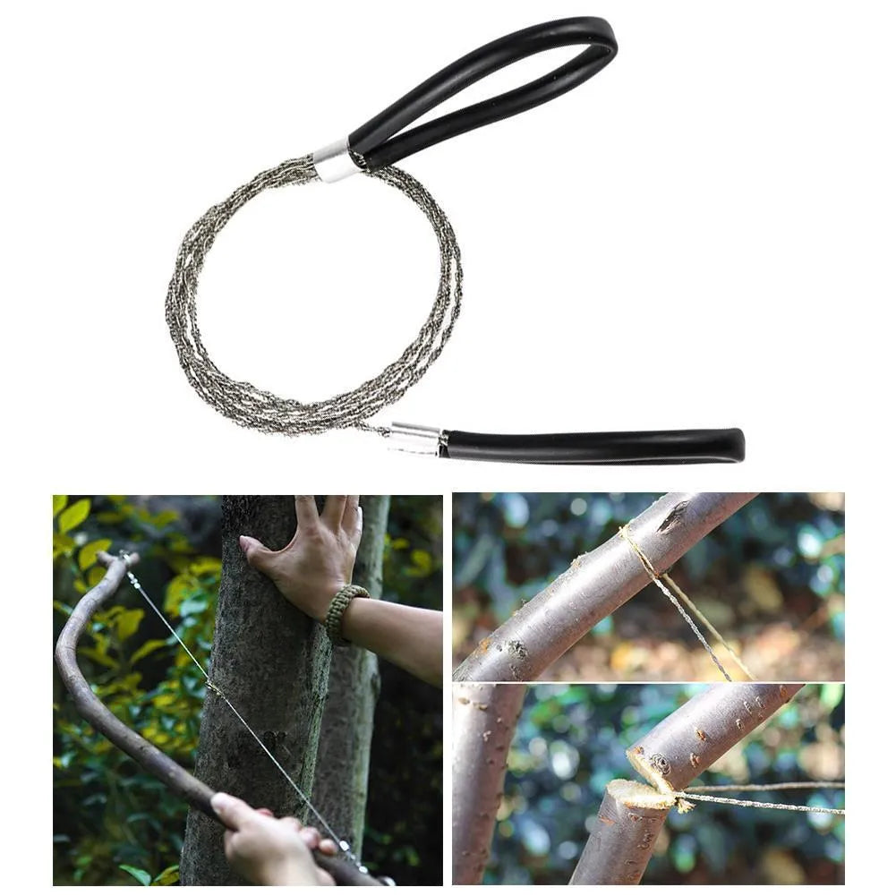 Manual cutting chain saw with wire rope and handle, stainless steel blade, portable hand tool for DIY and garden pruning