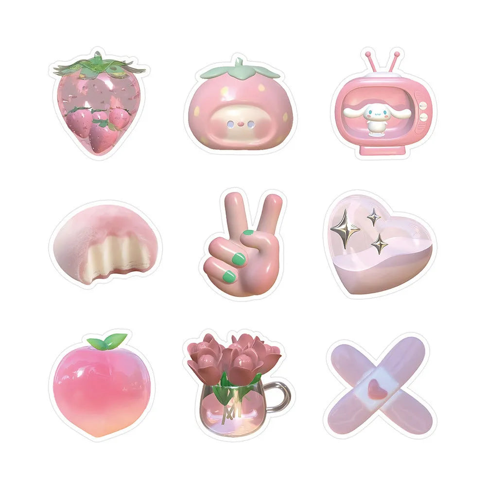 Pack of cute pink 3D girl heart decorative stickers shown in two colour variants.