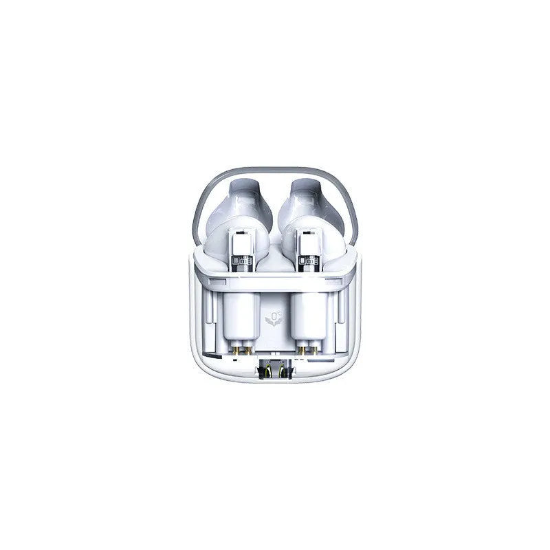 Wireless Bluetooth earbuds in white with charging case, V5.2, Type-C port