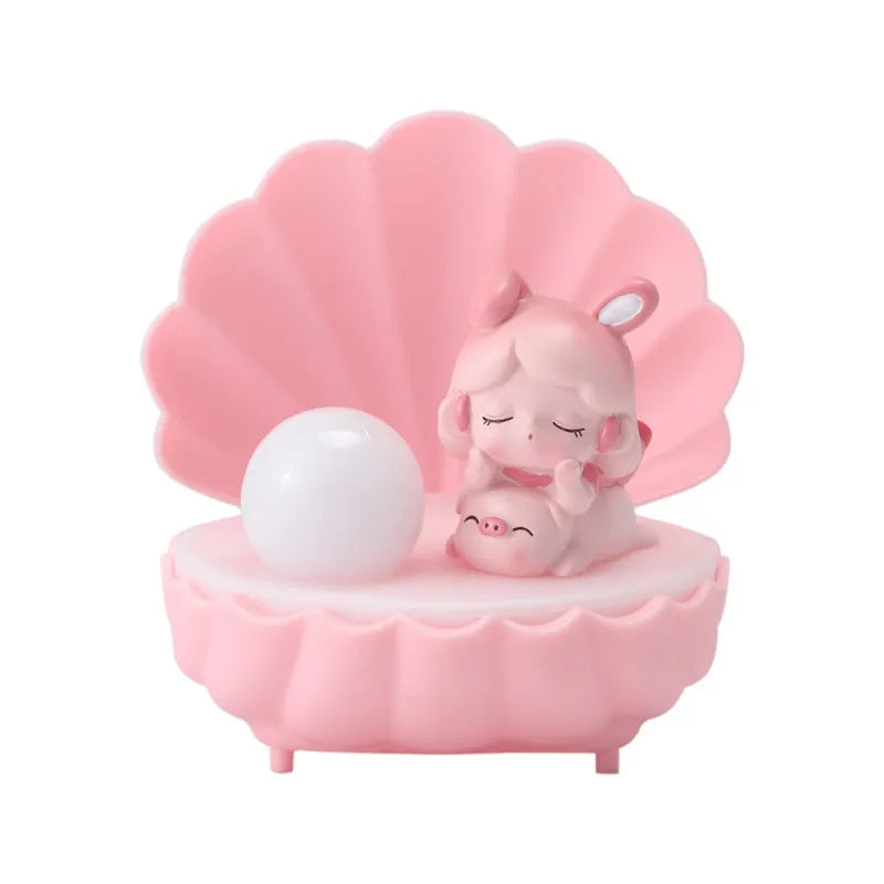 Shell Star resin cartoon night light showing Pig Girl, Bear Girl, Sheep Girl, and Miki Girl colour options