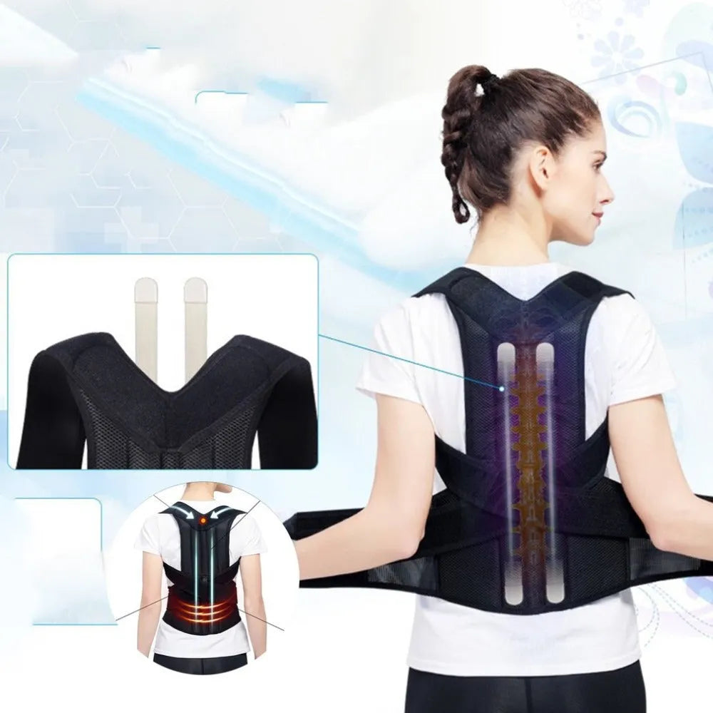 Black spine bending posture corrector with nano-carbon titanium keel and breathable mesh, sizes S to 4XL