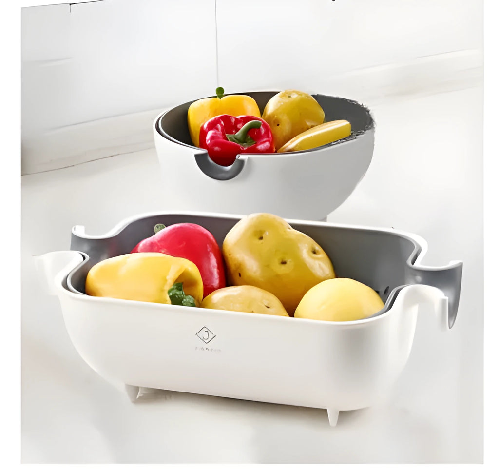 PP double drain basket bowl kitchen strainer with fine filter holes for washing fruits vegetables round 21-23cm