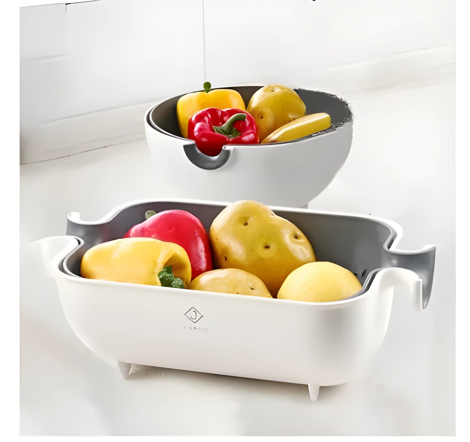 PP double drain basket bowl kitchen strainer with fine filter holes for washing fruits vegetables round 21-23cm