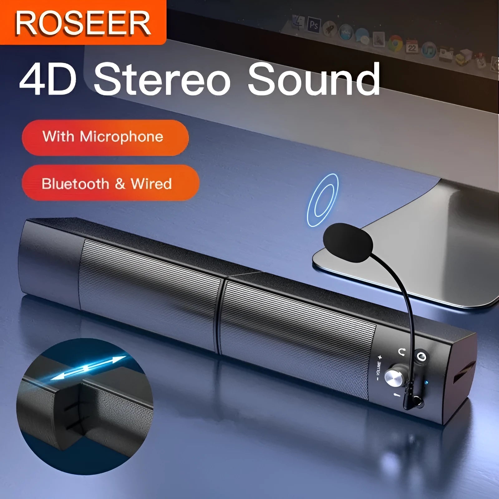 Small Bluetooth speaker subwoofer in phantom black with dual drivers and detachable design