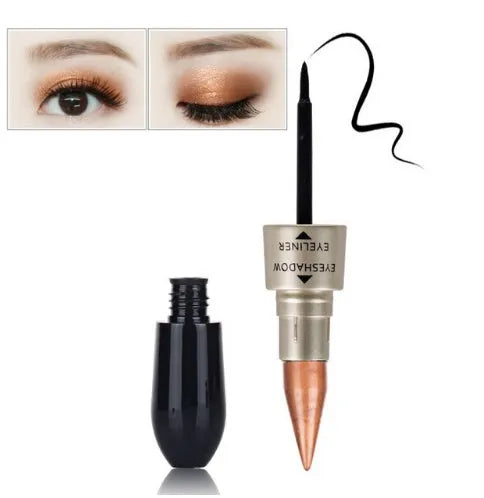 Double head six colour eyeshadow and black eyeliner stick in compact 12.3 cm size, black casing