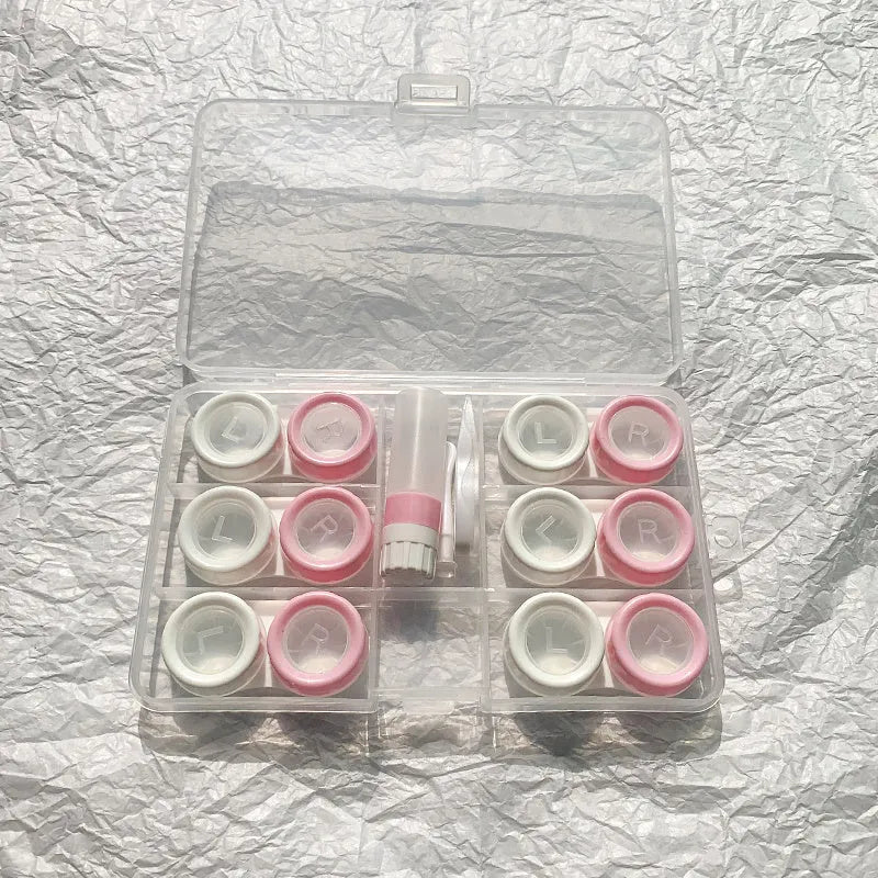 Portable rectangular contact lens case with vibration cleaning in multiple colour options