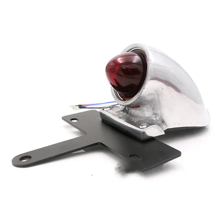 Silver polished aluminium alloy motorcycle taillight with red lens and 36 cm wires for brake light