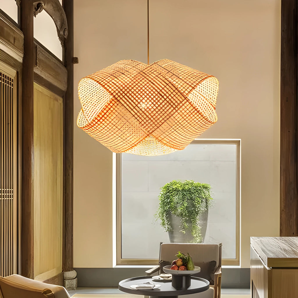 Bamboo woven rattan ceiling lamp pendant chandelier New Chinese style 80cm diameter for restaurant