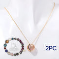 Natural stone beaded necklace and bracelet set laid flat, showing coordinated earth-toned beads.