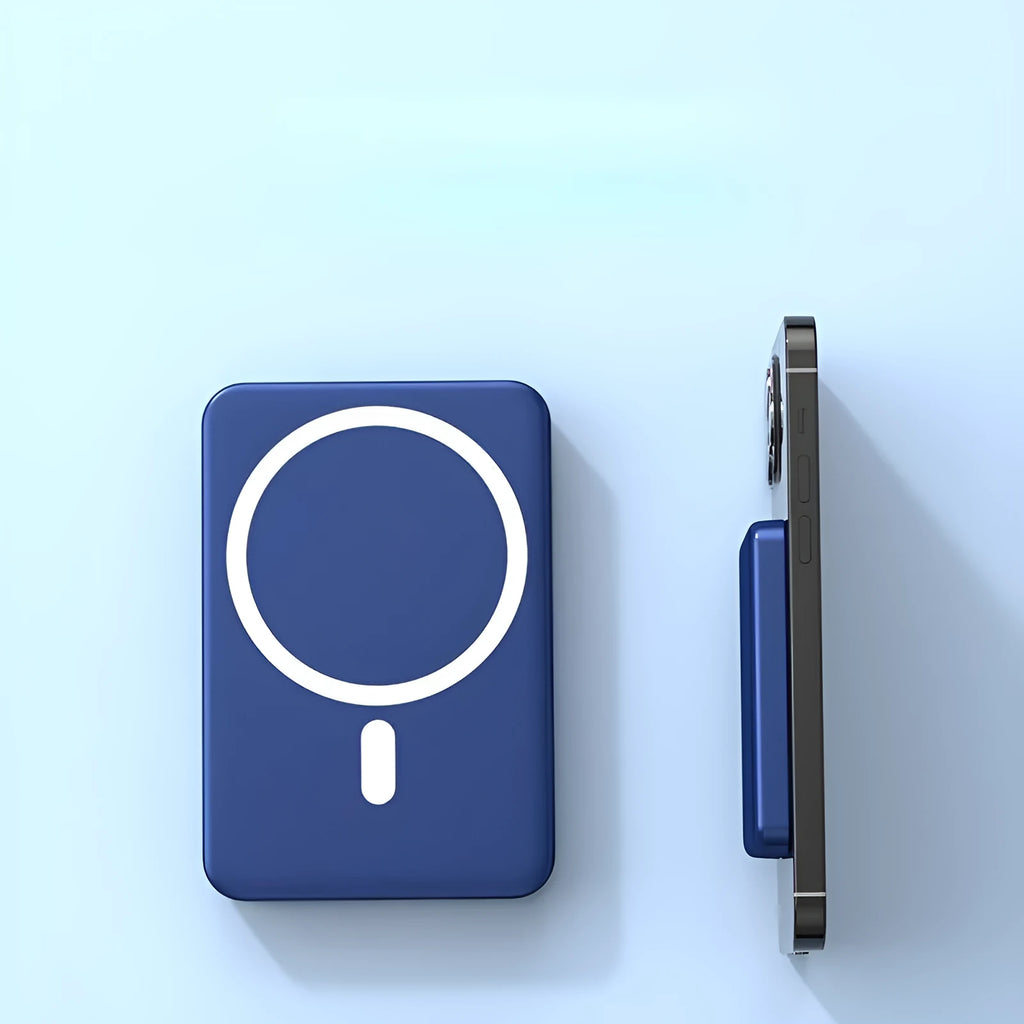 Ultra-thin magnetic wireless power bank for iPhone in black, white and blue colours