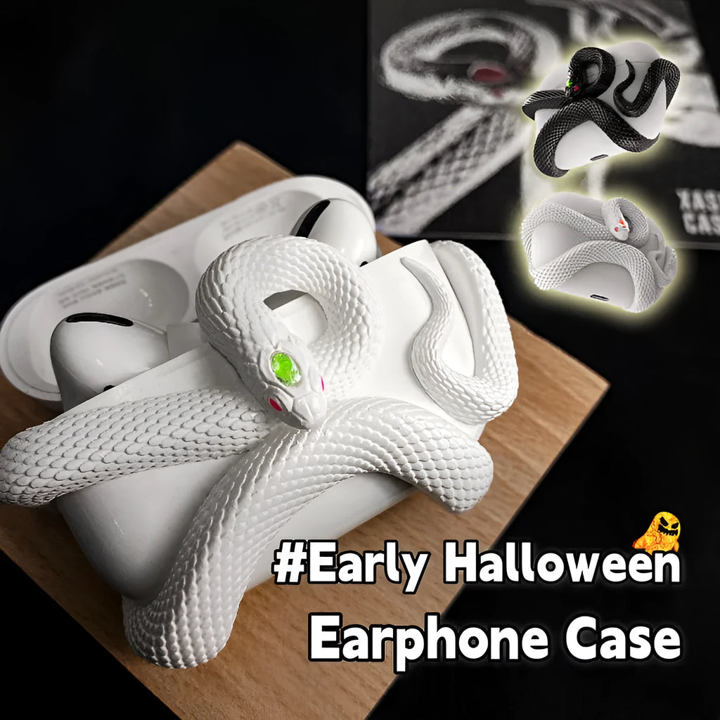 Creative snake design hard resin protective case for AirPods Pro and AirPods 3 in black, white, and pink colours