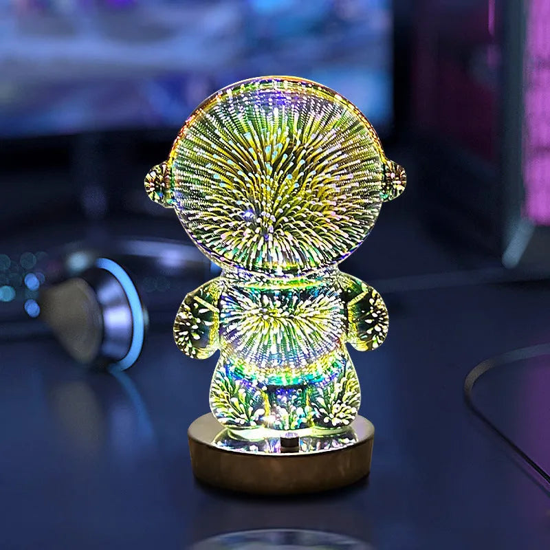 Fireworks Astronaut 3D stereo glass atmosphere light with touch switch and USB charging on a desk