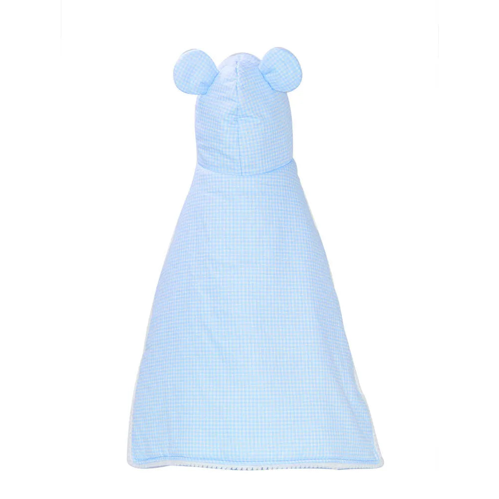 Cotton quilted plaid pet cloak in blue grid pattern for small to large dogs