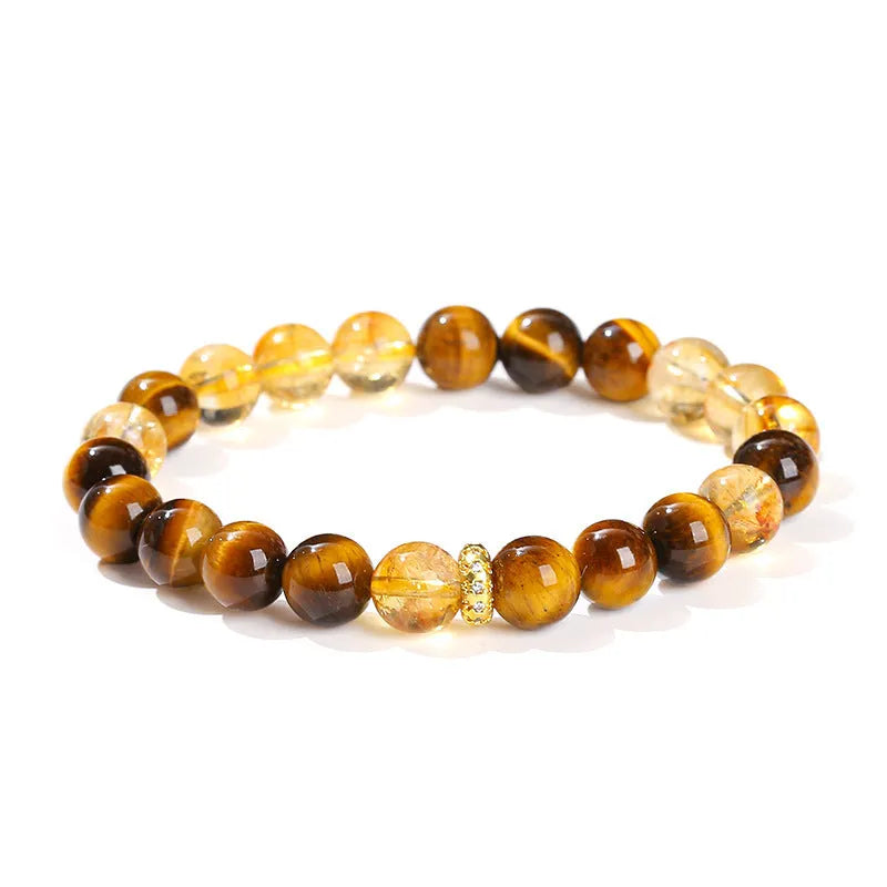 Natural yellow tiger stone and tower crystal bracelet with 8mm geometric beads