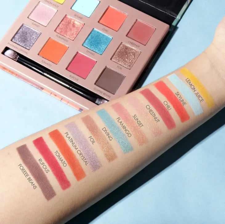 Focallure Shining Eyeshadow 12 Colors Palette with twelve powder eye shadow shades in a compact case