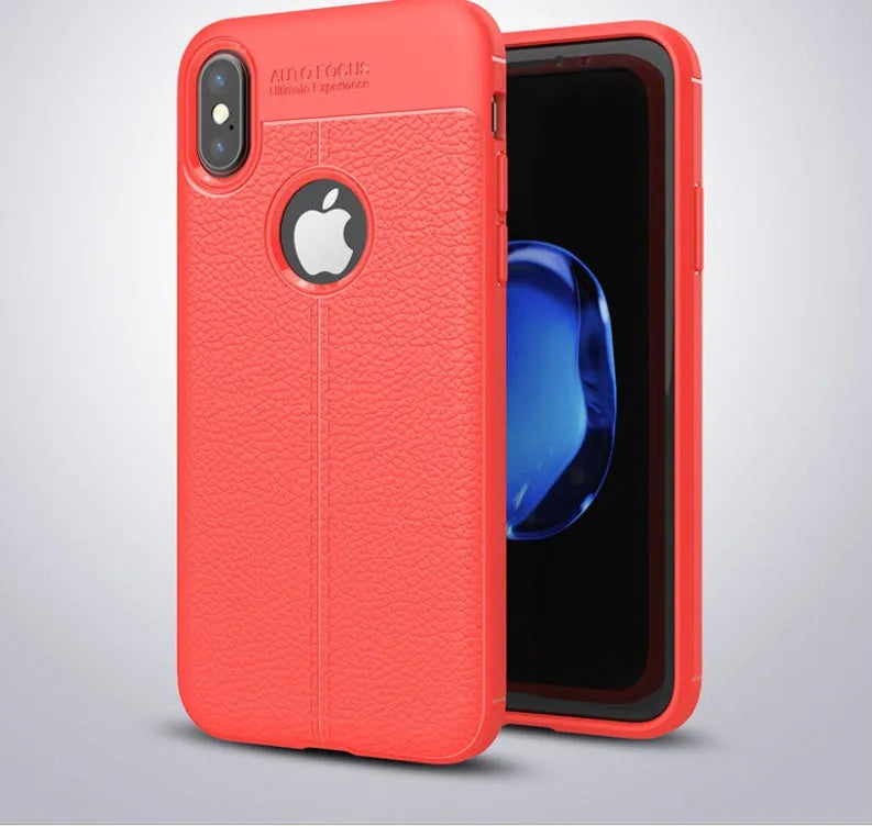 WeFor black PU leather texture silicone case for OnePlus 6, 5, and 5T phones with screen protector.