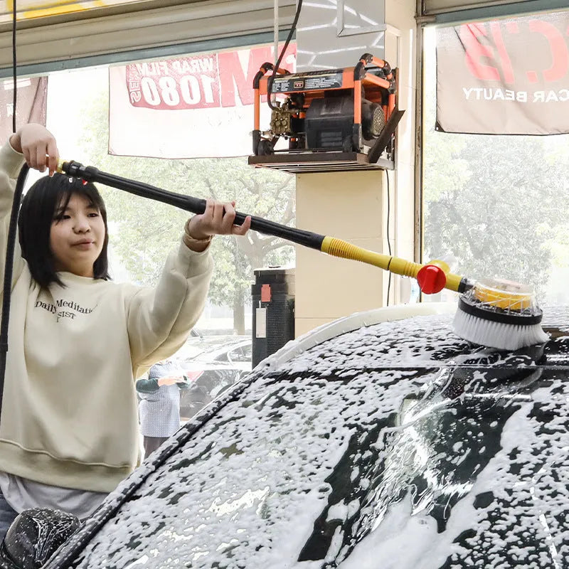 Yellow car wash mop with three-speed hydraulic gear and chenille brush material for vehicle cleaning