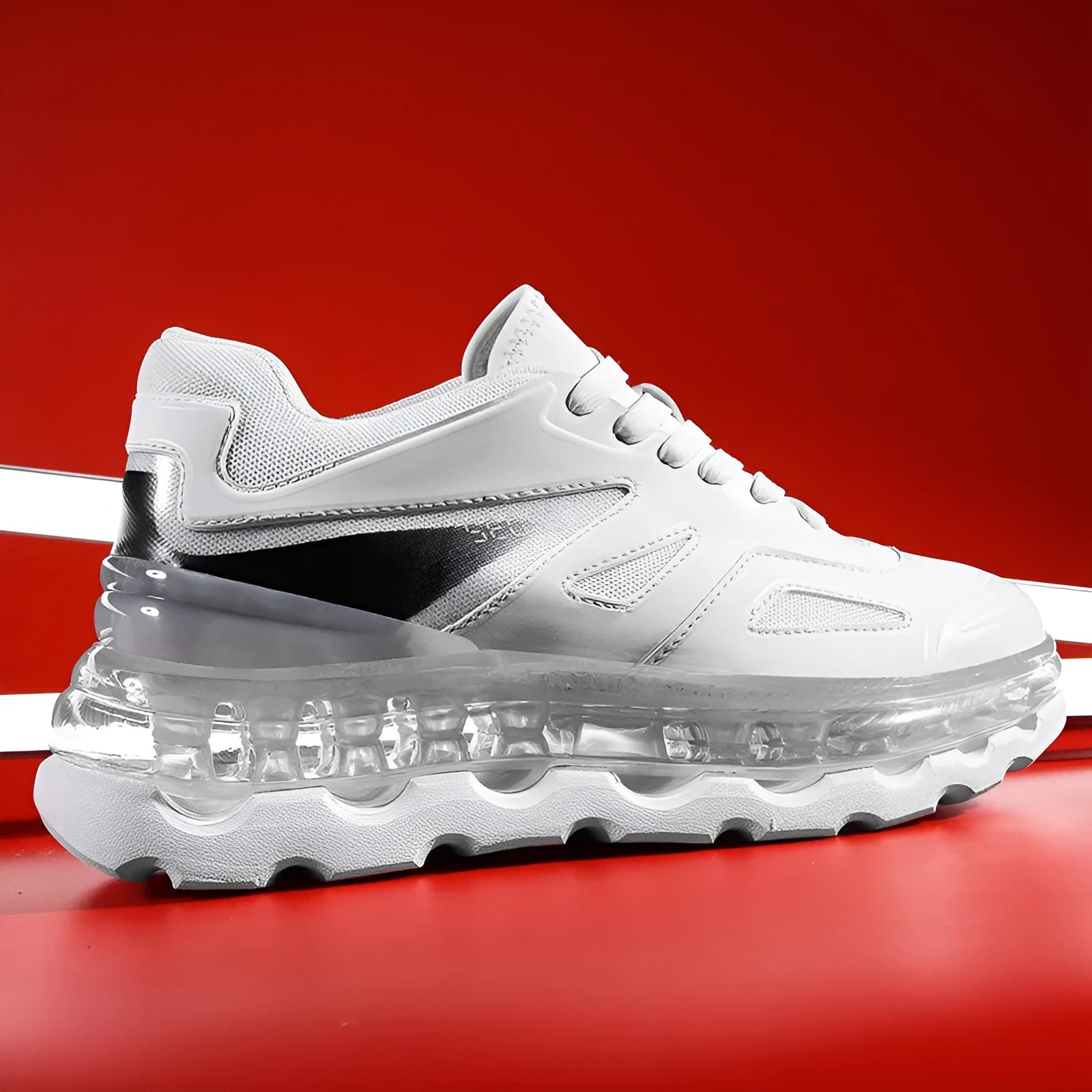 Men's full palm air cushion sports daddy shoes in white with PU upper and wear-resistant sole