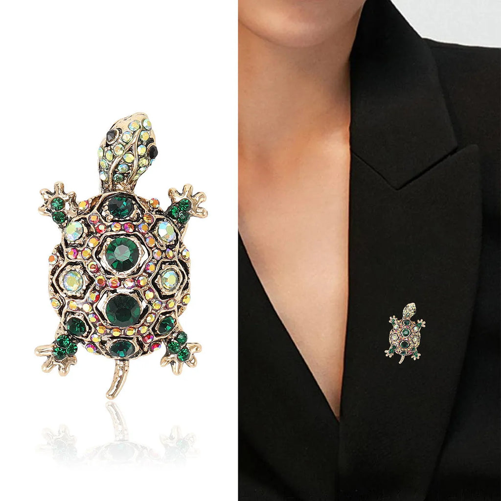 Retro rhinestone turtle brooch in alloy with blue, green and red colour options