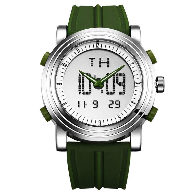 Double display luminous electronic watch with 47mm mineral glass and analogue digital dial