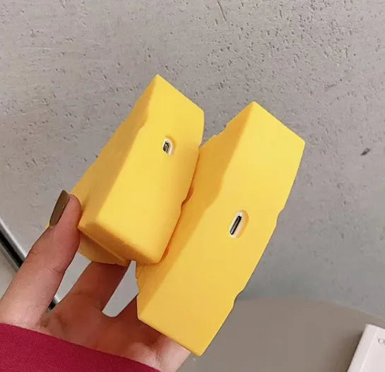 Yellow silicone gel protective cover for Apple AirPods 1 2 and AirPods Pro 3 generation charging case.