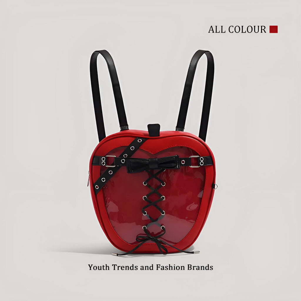 Red heart-shaped PU shoulder bag with stitched seams and single strap