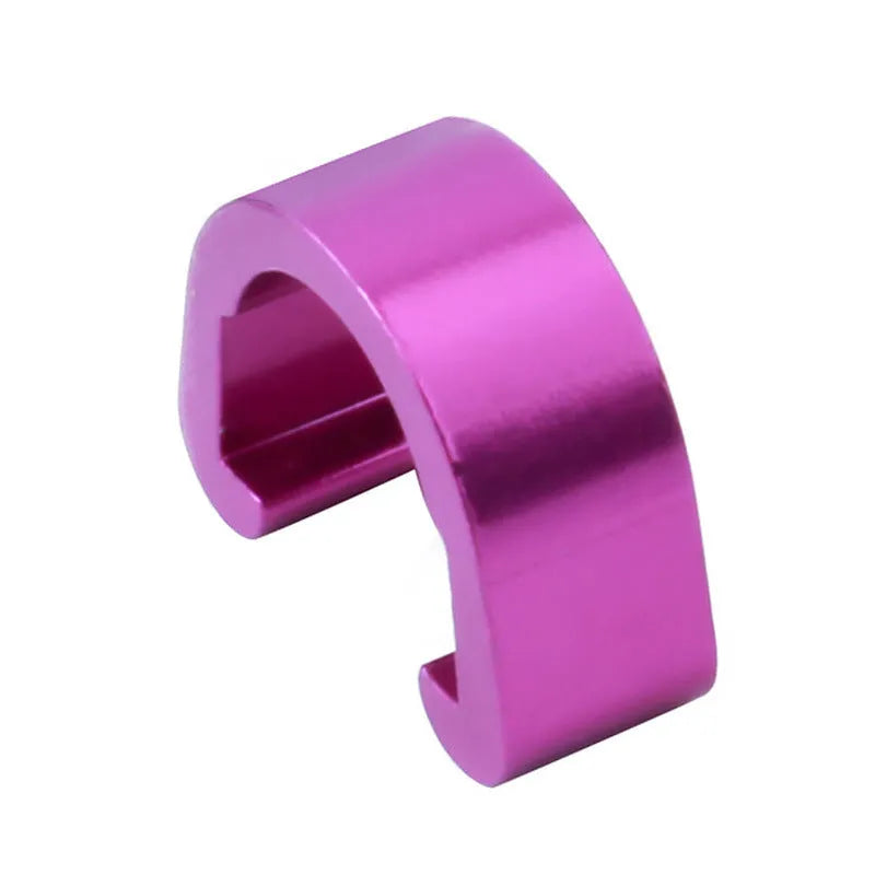 Ten aluminium alloy C-shaped buckles in assorted colours on a white background.