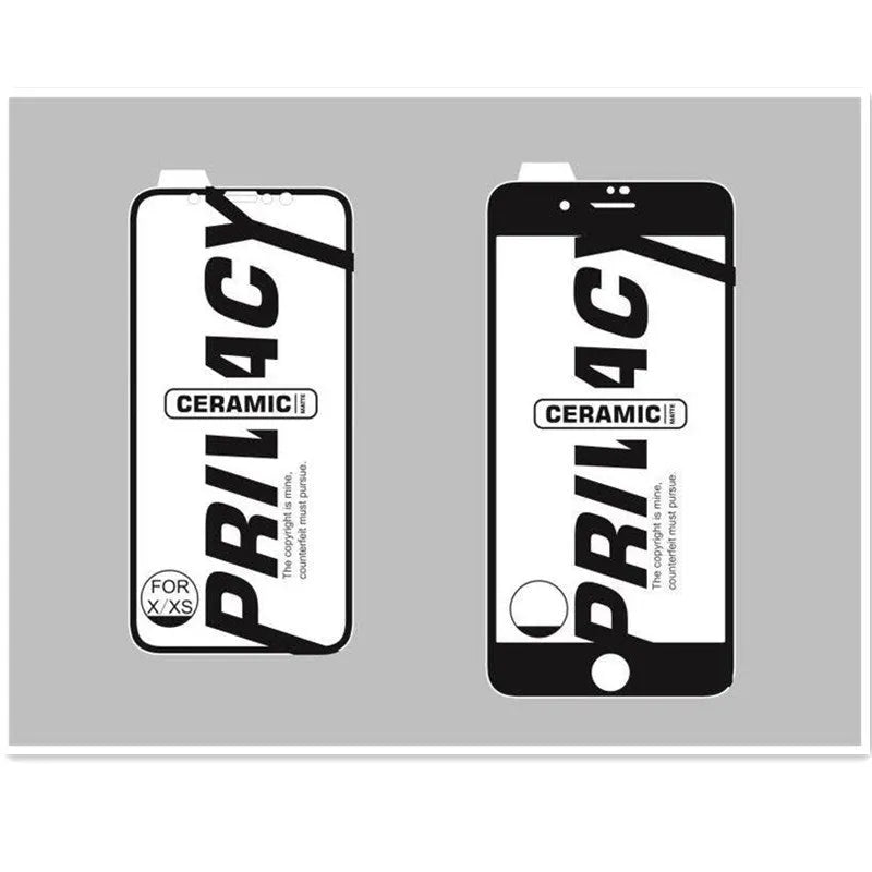 Black ceramic matte anti-peep screen protector film for iPhone, showing 30-degree privacy angle diagram.