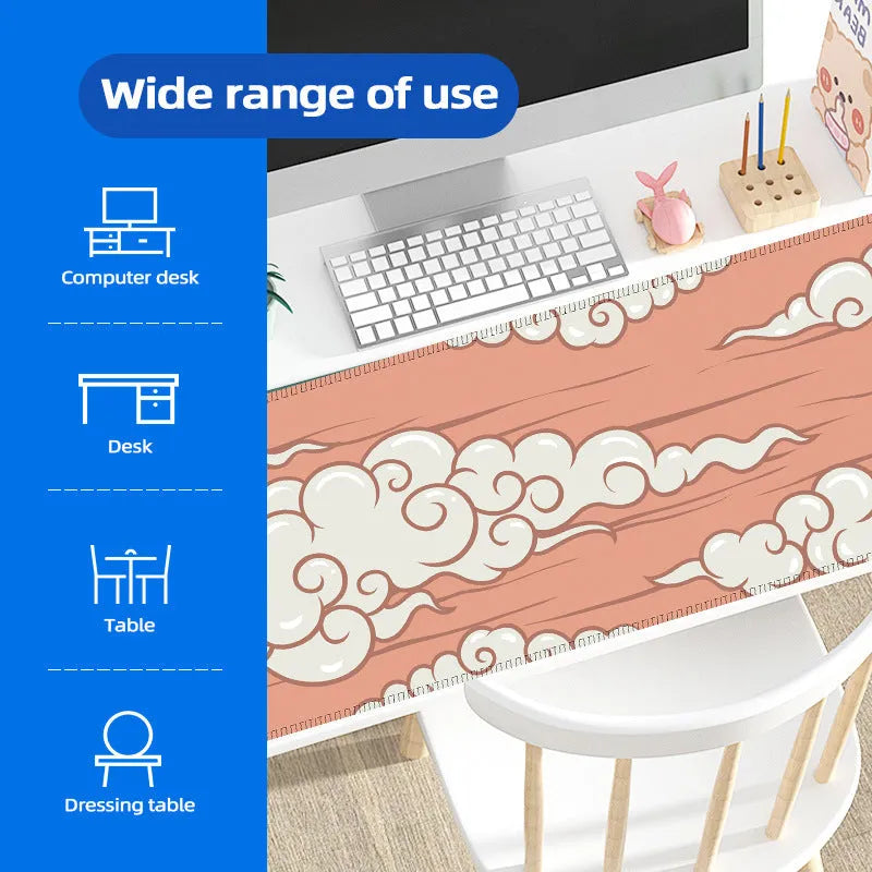 Large natural rubber desk mat with Japanese minimalist pattern on office desk