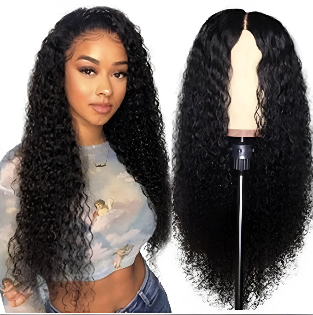 Wave high temperature silk African wig in black, machine-made, available in lengths from 12 to 28 inches
