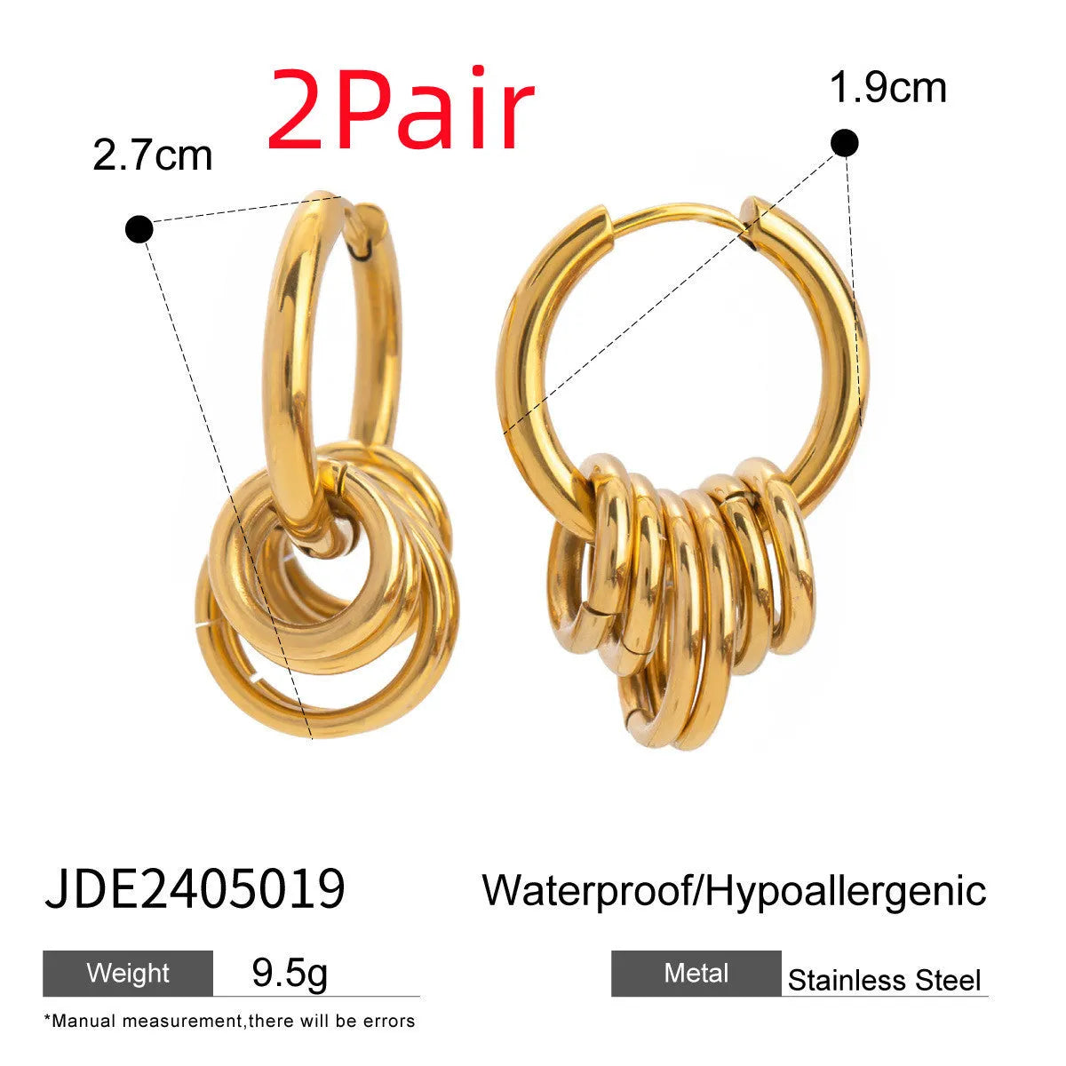A pair of modern stainless steel earrings with an electroplated colour finish in a unisex ins style.