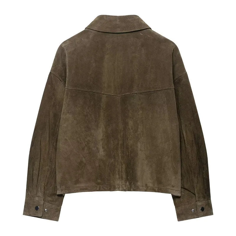 Women's picture colour PU jacket in Japanese Korean casual style on a hanger.