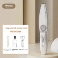 Pet shaver with vacuum cleaner in blue, green and white, with ABS plastic body and stainless steel blade for low-noise cat and dog grooming