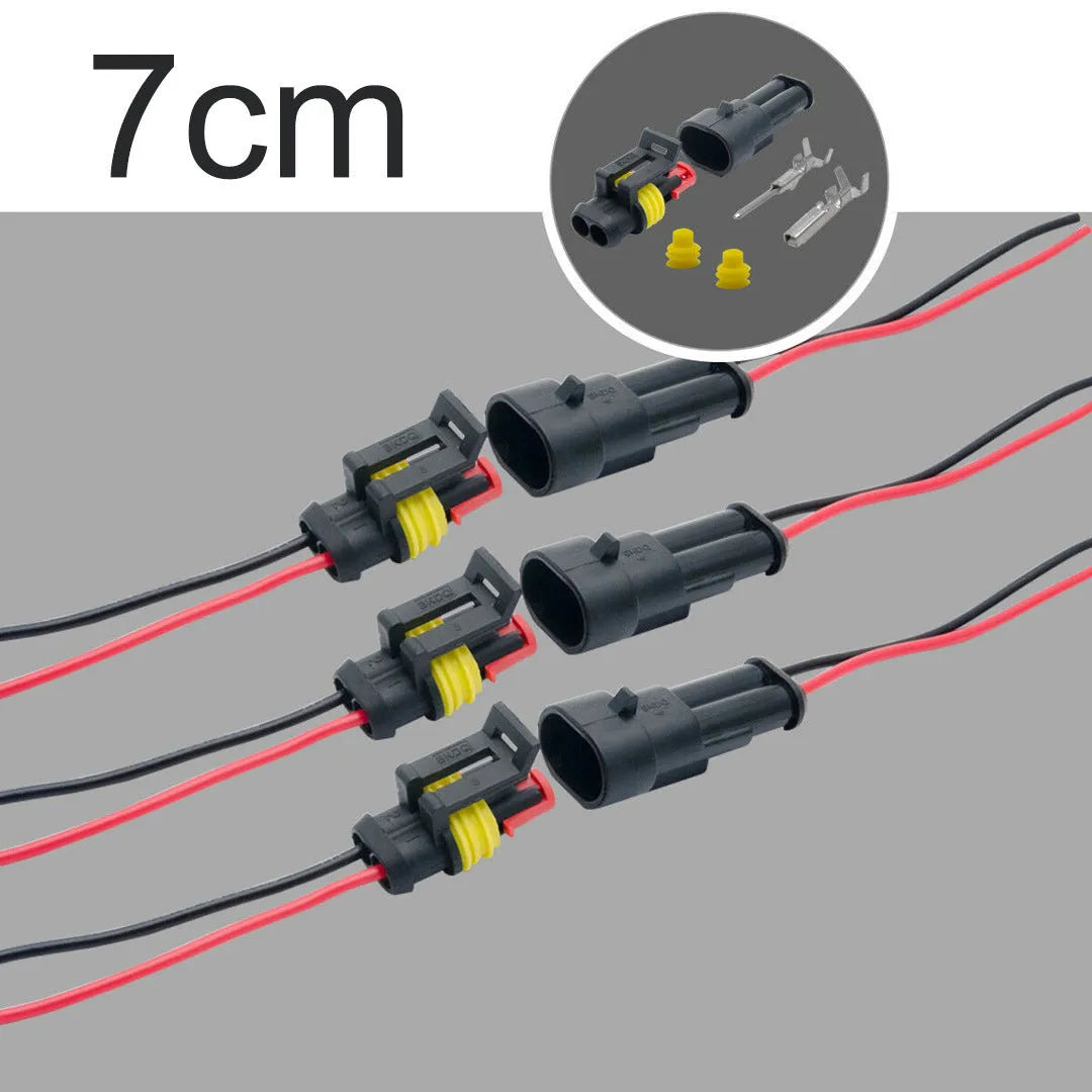 2-pin car waterproof wire connector plug socket 7cm cable copper black 10 pack