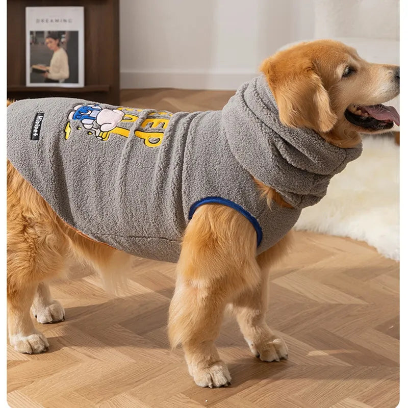 Warm Sherpa dog vest for large dogs, bear pattern, high collar, Grey or White, sizes 3XL to 8XL