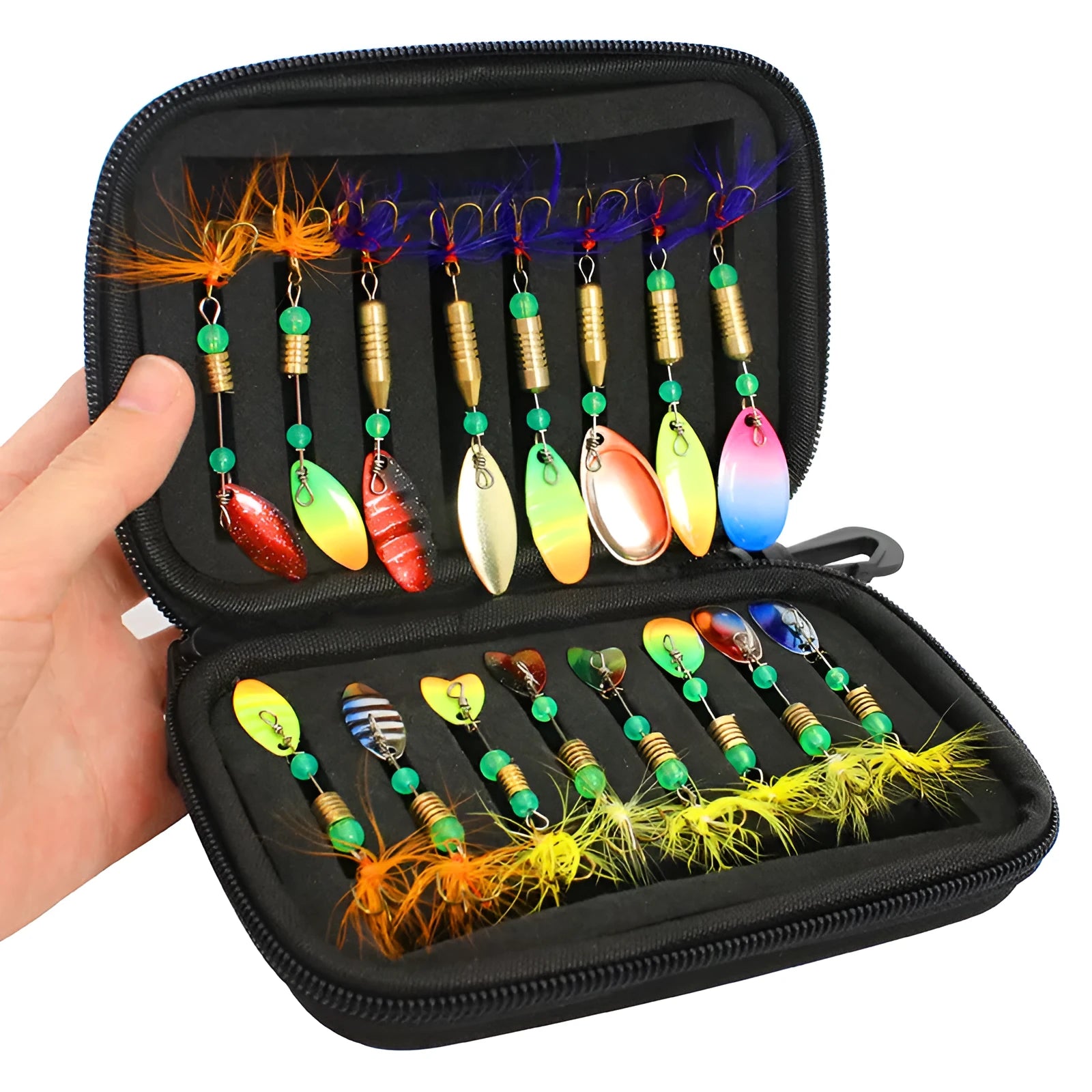 Composite sequin fishing bait bag with 16 pieces in durable Oxford cloth organiser