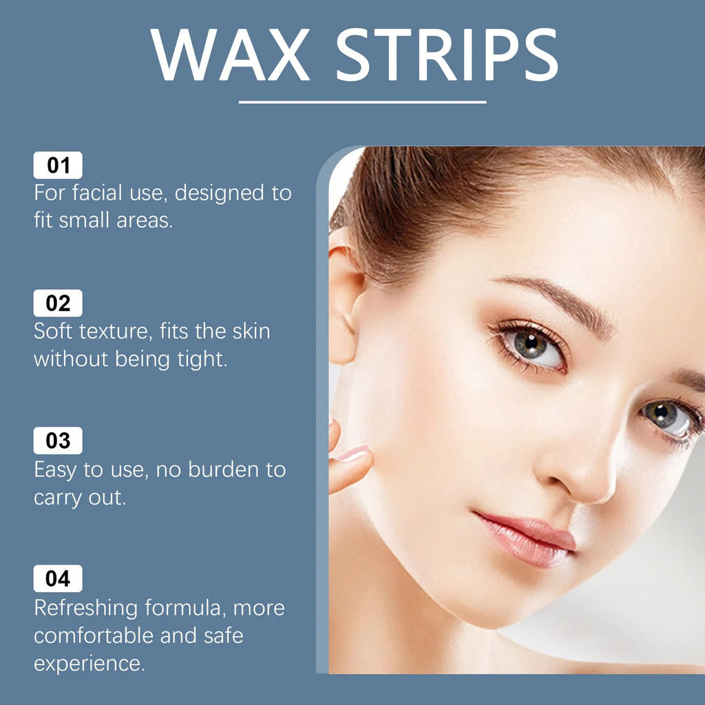 HANCHOBIT facial hair removal wax paper wet wipes pack showing wax strips and cleansing wipes