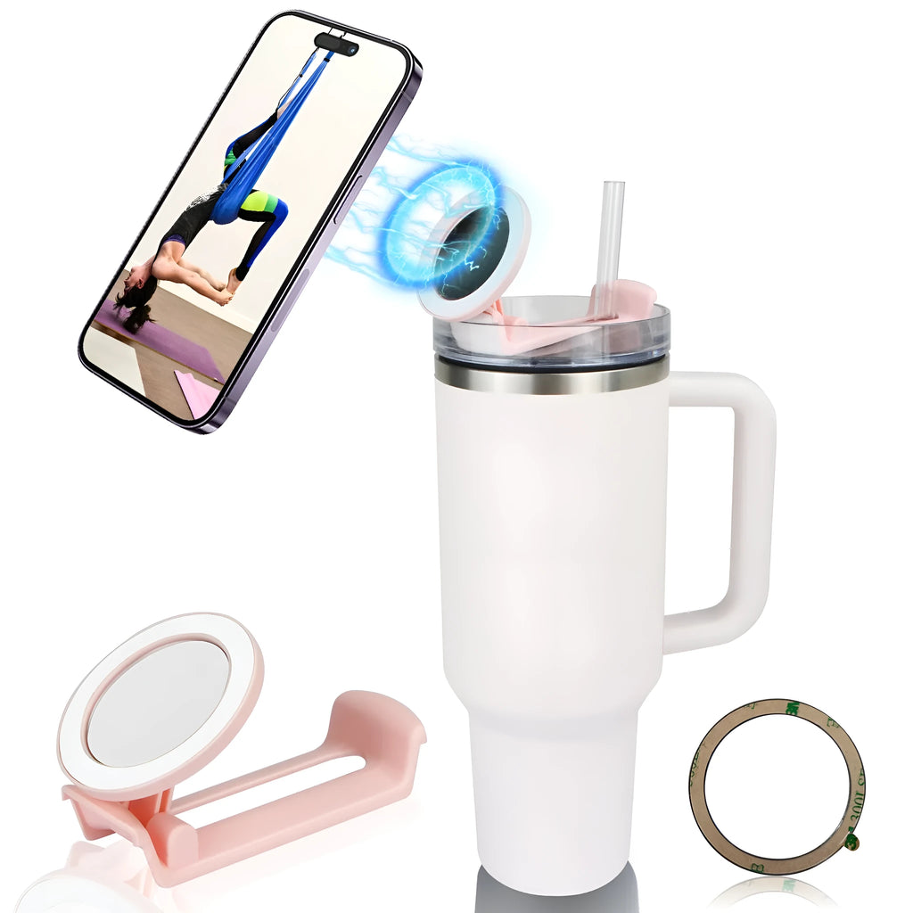 Water cup mobile phone holder in pink, black, or white with magnetic plastic universal bracket design